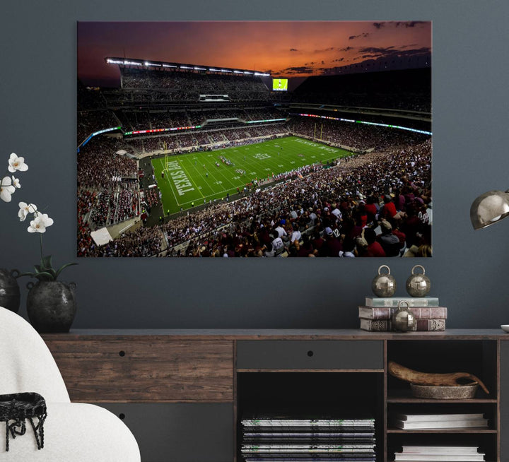 Canvas print of the Texas A&M University Aggies football team at Kyle Field Stadium.