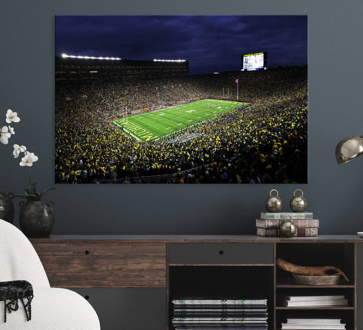 Michigan Wolverines Football Canvas Wall Decor, Football Team Print - Ann Arbor Michigan Stadium Wall Art Canvas Print