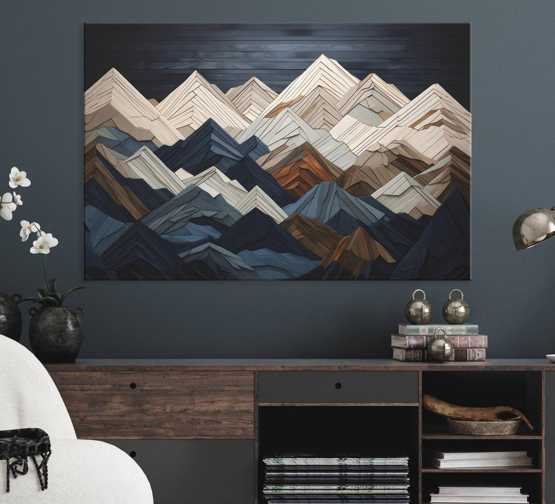 Wood Mountain Range Wall Art - Ready to Hang 3-Piece Set for Modern Rustic Decor, Abstract Wooden Design for Living Rooms Offices