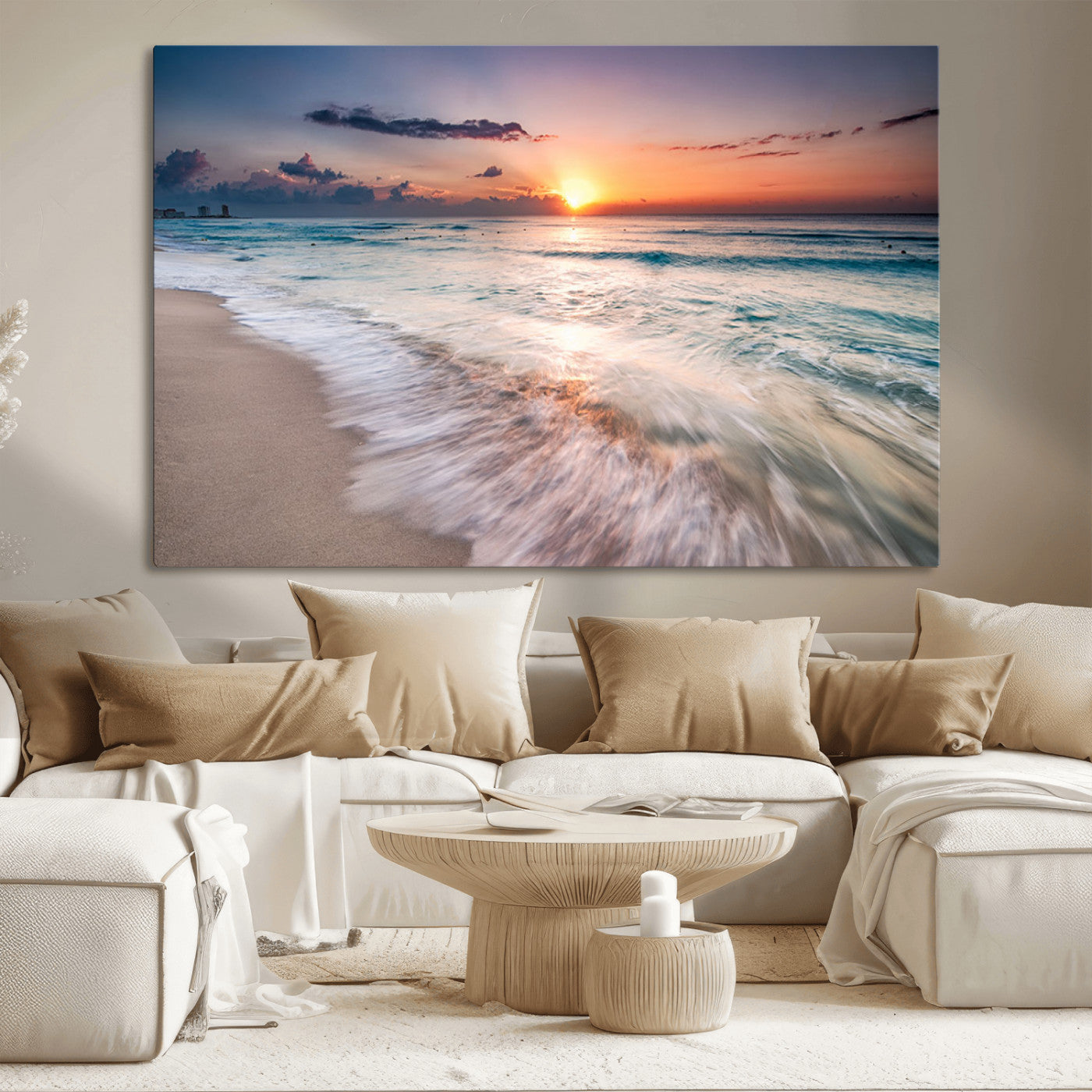 MGV-CV-36X24 - Sunset Beach Wall Art – Soothing Coastal Landscape, Ready to Hang for Tranquil Home Decor