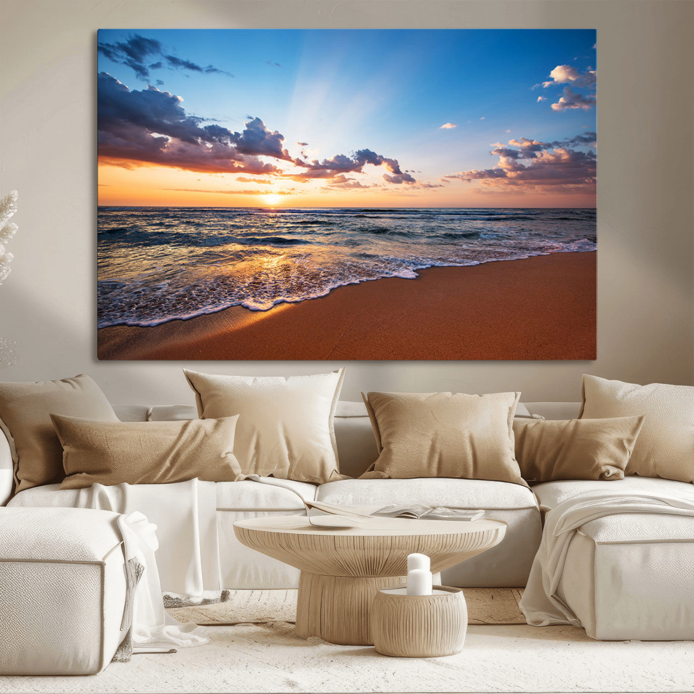 MGV-CV-36X24 - Golden Hour Beach Sunset Wall Art | Canvas Print | Ready to Hang | Coastal Wall Art for Living Room