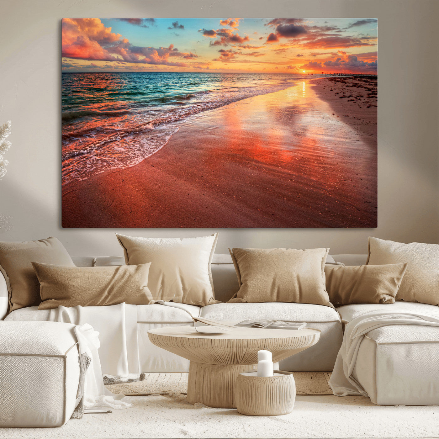 MGV-CV-36X24 - Sunset Beach Wall Art | Ocean Canvas Print | Coastal Wall Art | Tranquil Sunset Canvas Print
