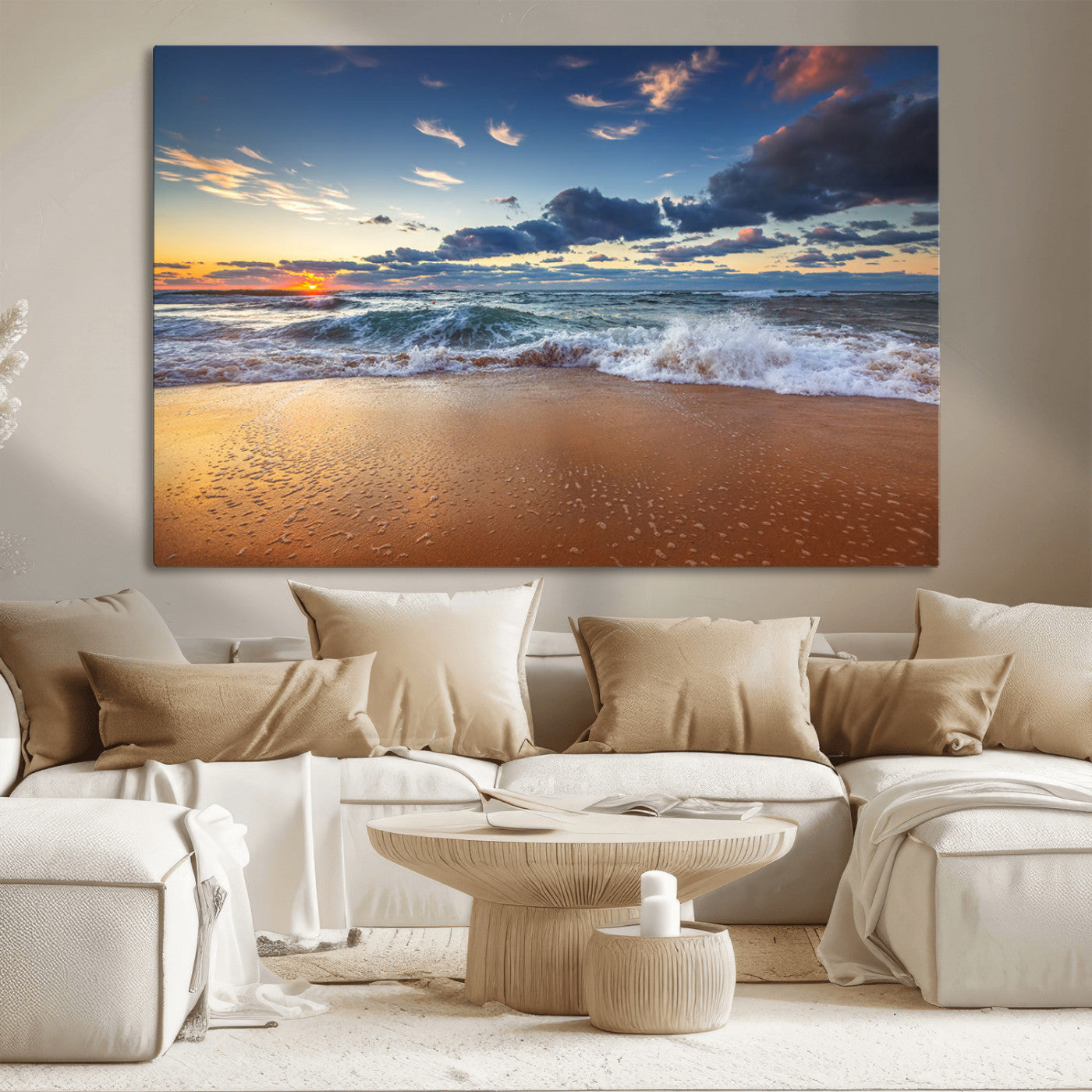 MGV-CV-36X24 - Beach Canvas Wall Art - Coastal Seascape Print for Living Room or Bedroom, Ocean Waves on Sand,