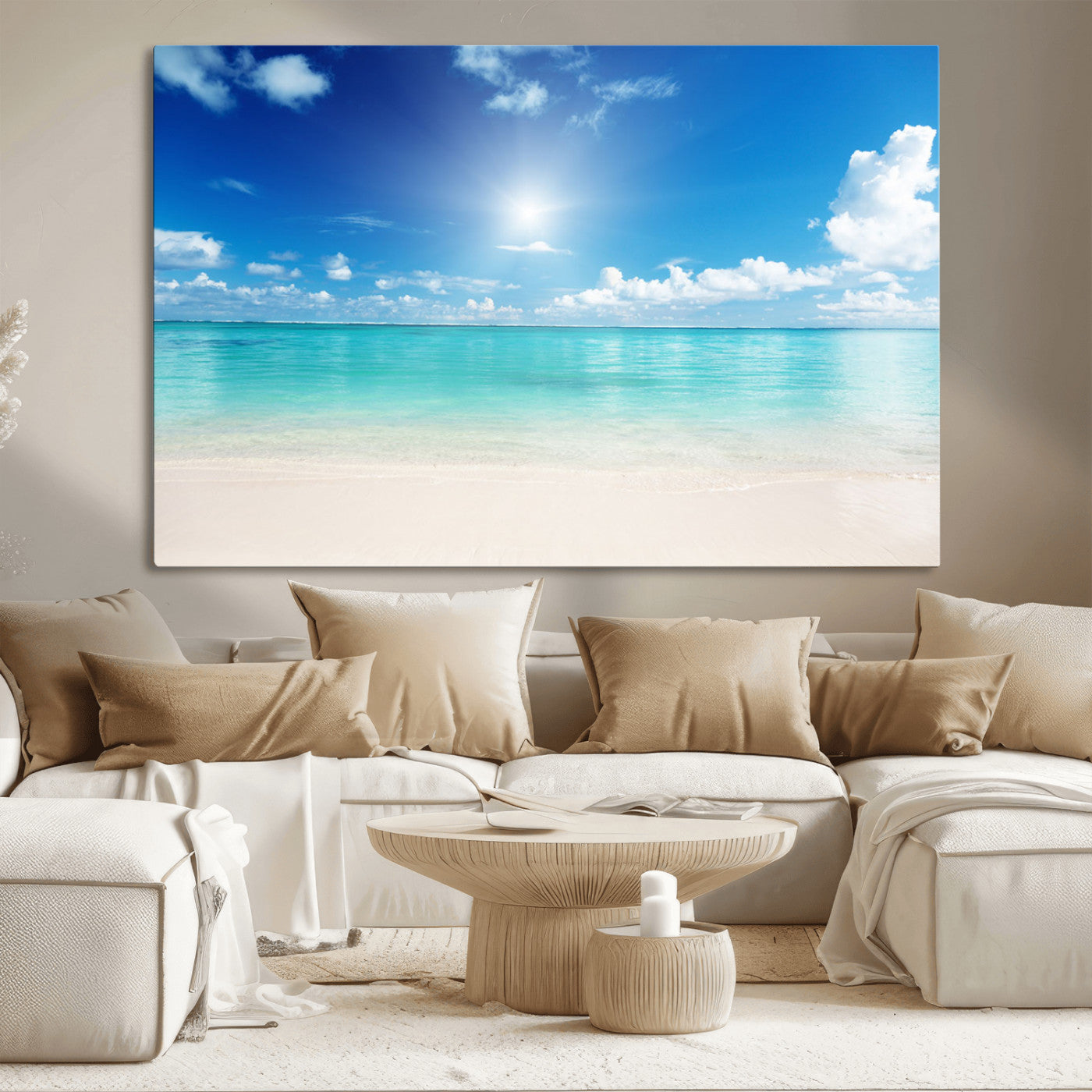 MGV-CV-36X24 - Blue Ocean Wall Art Canvas Print - Tranquil Ocean Paradise Triptych Wall Art - Ready to Hang Beach