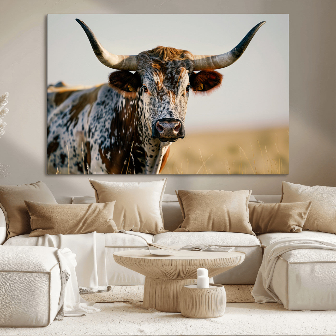 MGV-CV-36X24 - Texas Bull Longhorn Wall Art Canvas Print for Farm House Wall Decor, Farmhouse Wall Art Print