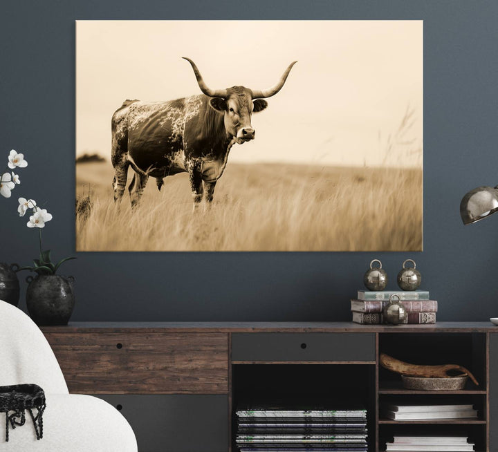 Texas Longhorn Wall Art Print for farmhouse decor.