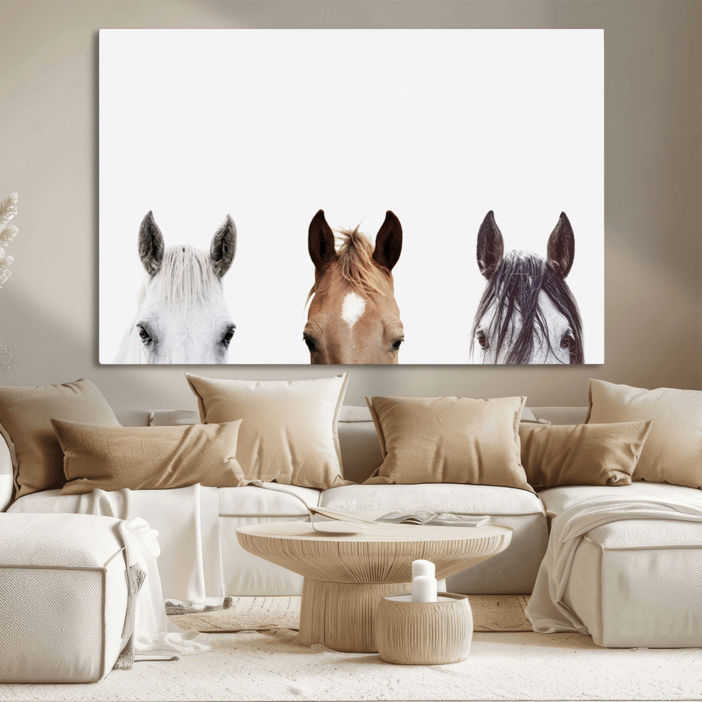 MGV-CV-36X24 - Horse Prints Set, Set of 3 Horse Wall Art, Horses Portraits, Farmhouse Wall Art, Farm Animals