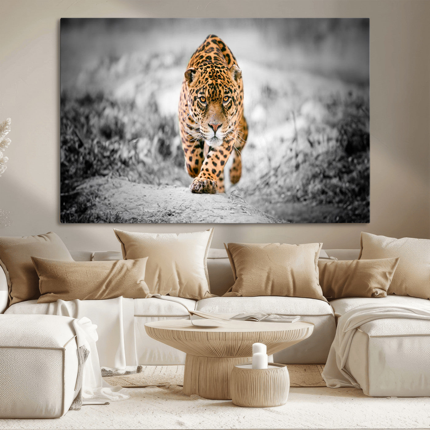 MGV-CV-36X24 - Jaguar Wall Art Canvas Print - Majestic Big Cat in Focused Pursuit - Ready to Hang