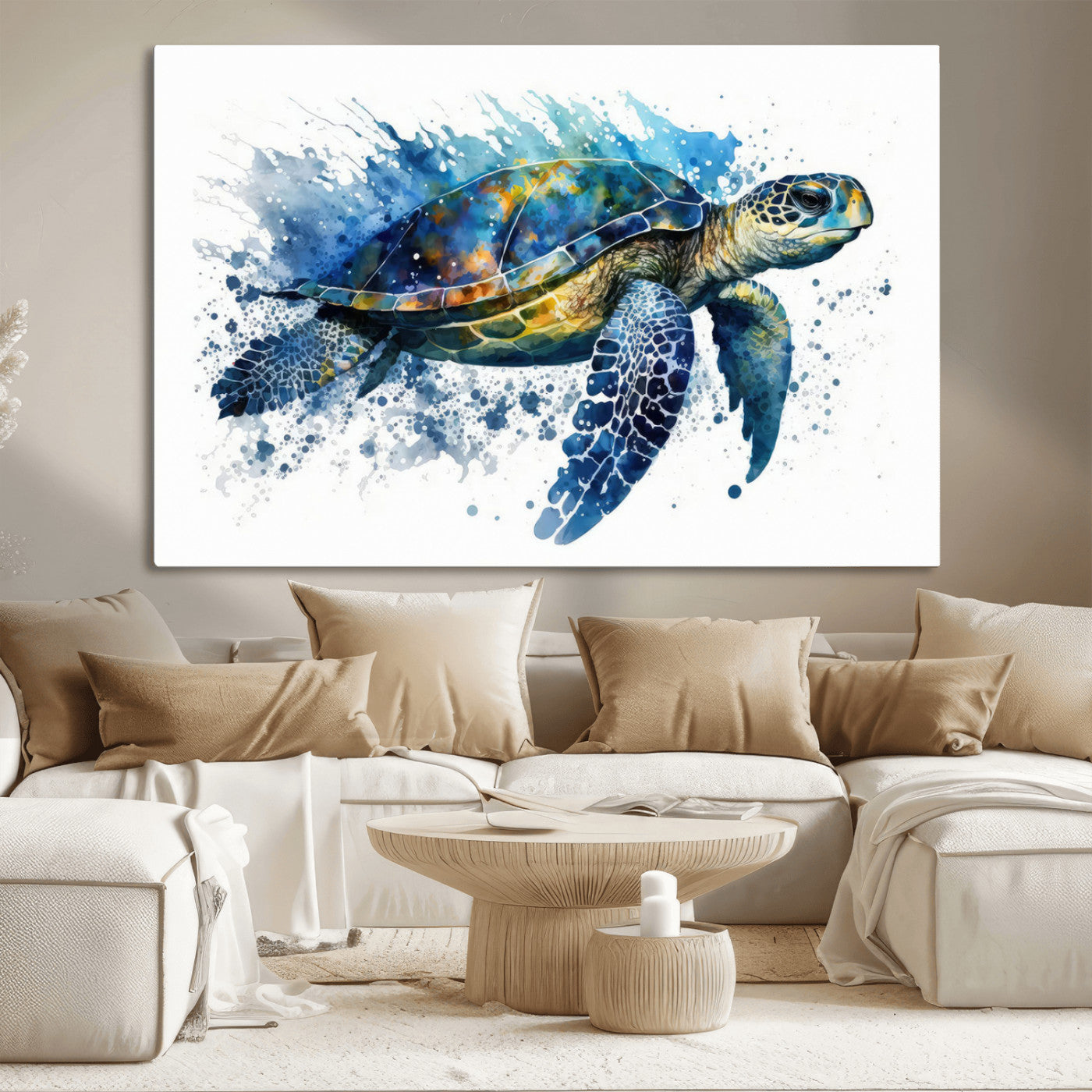 MGV-CV-36X24 - Watercolor Turtle Wall Art Canvas Print for Decoration