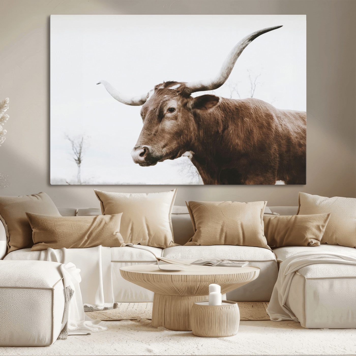 MGV-CV-36X24 - Rustic Bull Wall Art Canvas Print – Modern Longhorn Farmhouse Animal Decor – Abstract Farm Cow