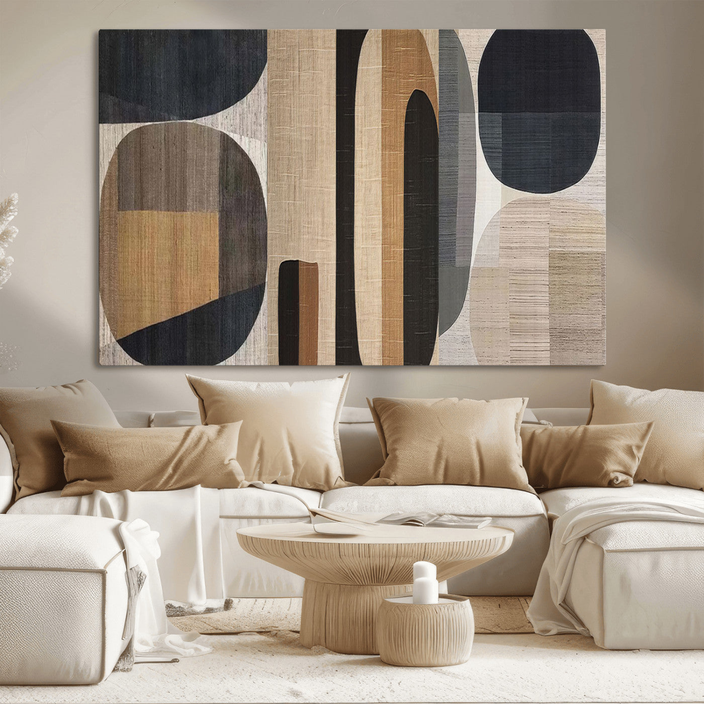 MGV-CV-36X24 - Abstract Minimalist Canvas Wall Art - Neutral Geometric Modern Boho Decor, Minimalist Brown Wabi