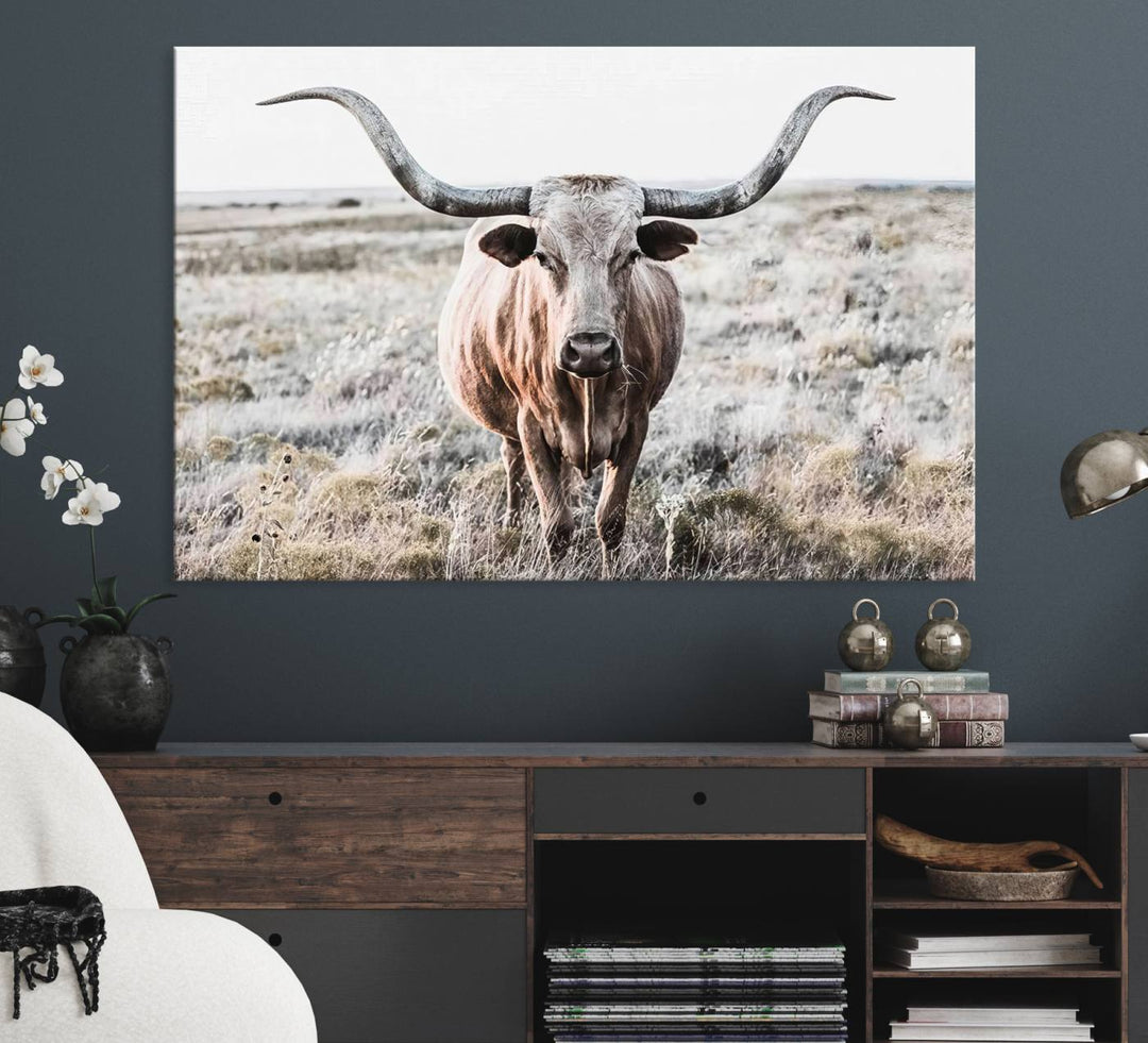 The Rustic Texas Longhorn Canvas Print adds charm to your decor.