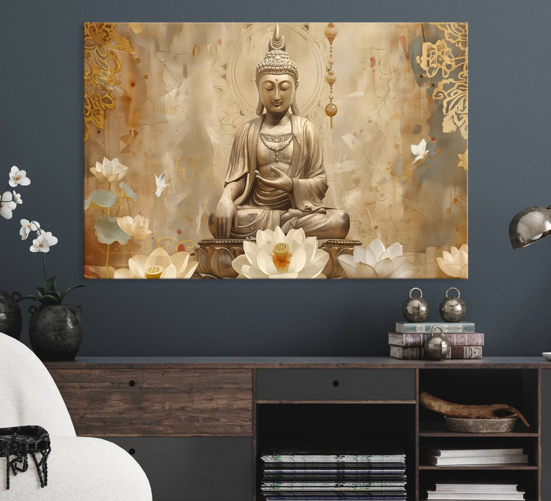 The Buddha Wall Art Canvas Print enhances the meditation room.