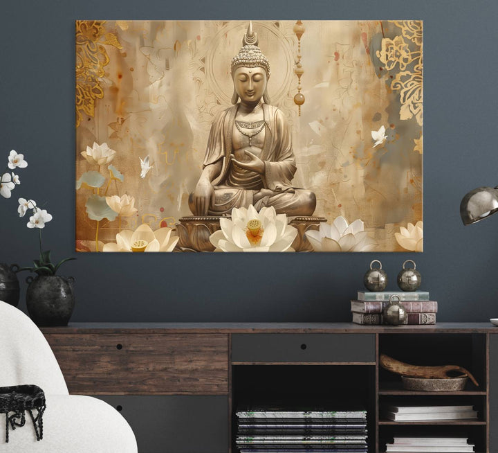 The Buddha Wall Art Canvas Print enhances the meditation room.