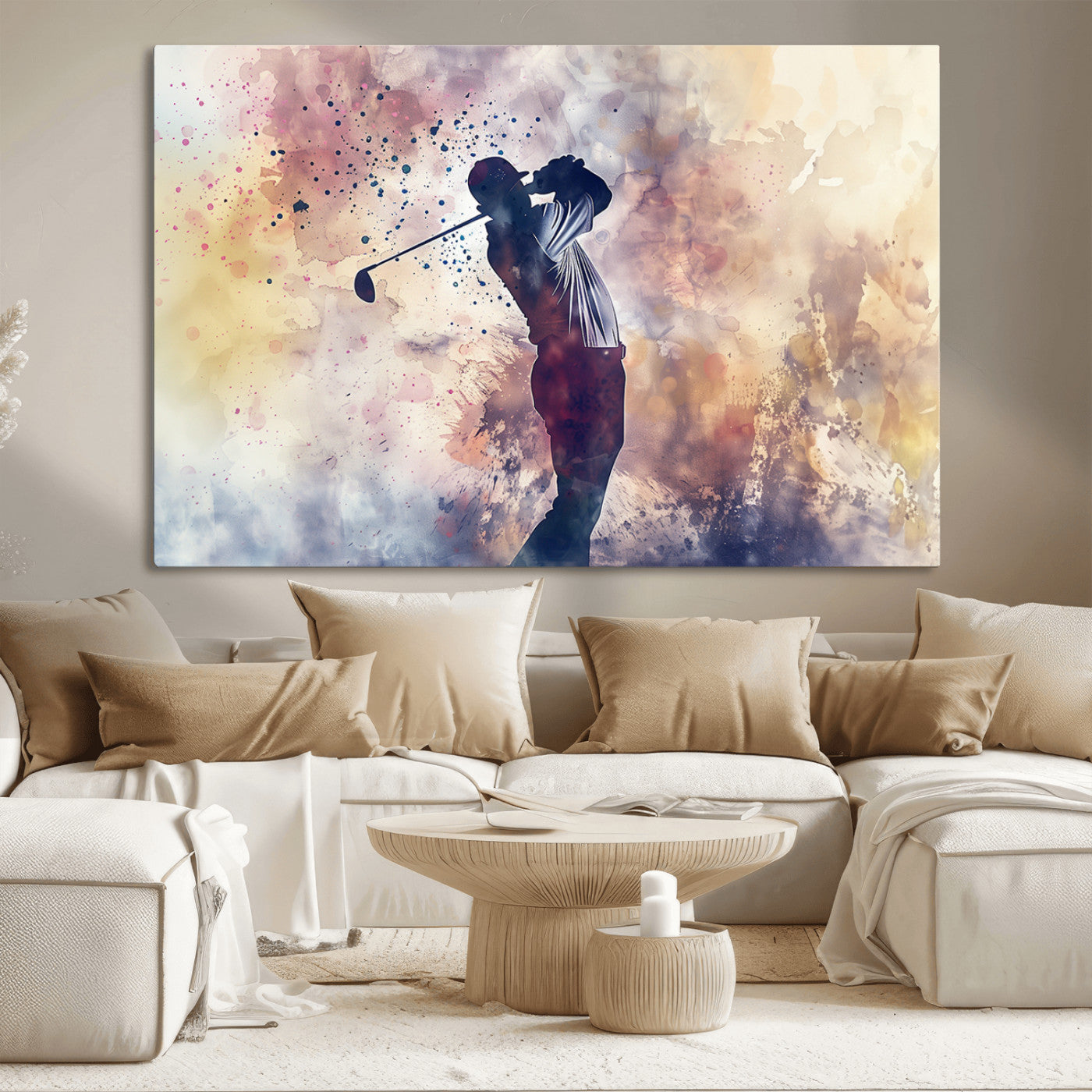 MGV-CV-36X24 - Abstract Watercolor Golf Player Wall Art Canvas Print