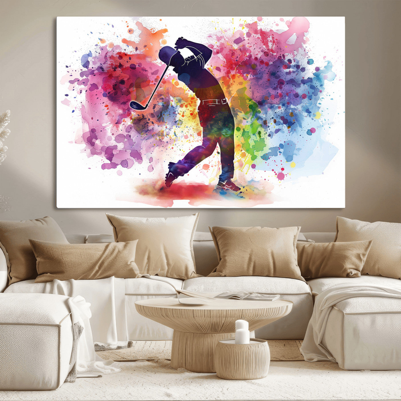 MGV-CV-36X24 - Colorful Golfer Swing Wall Art Canvas Print - Ready to Hang, Framed Sports Decor