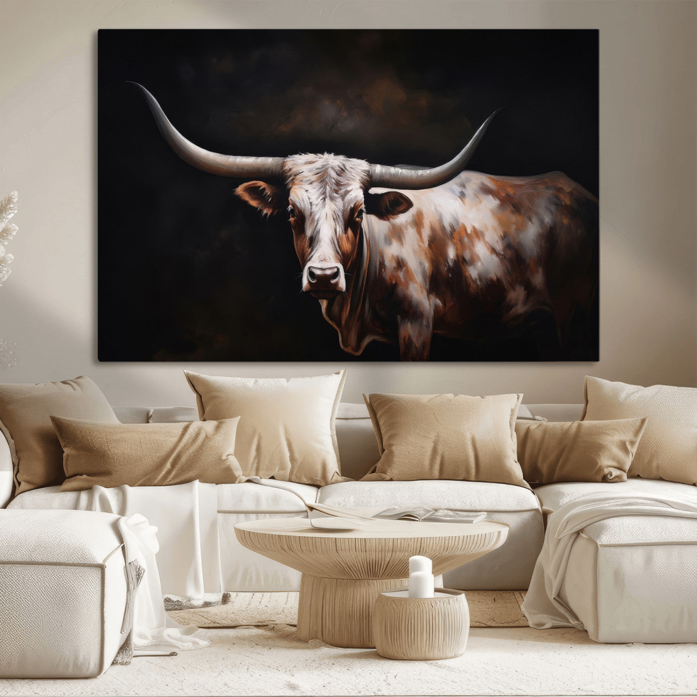 82543-MGV-CV-36X24-Texas Longhorn Wall Art Canvas Print | Western Ranch Decor | Bold Rustic Cattle Artwork | Ready to