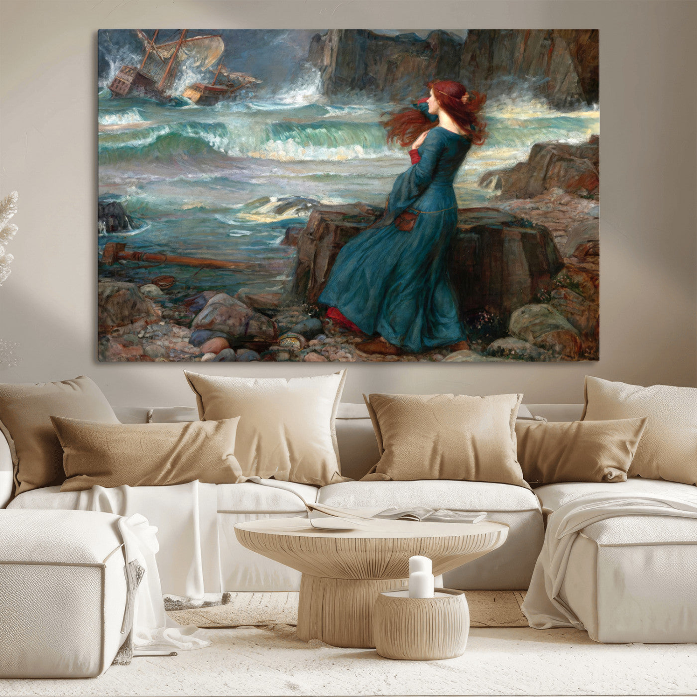 1-MGV-CV-36X24-Miranda by the Shore Wall Art Canvas Print – Tempest Scene Ocean Storm – Ready to Hang
