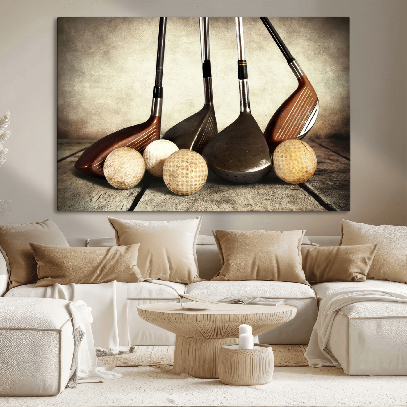MGV-CV-36X24 - Vintage Golf Ball Art | Golf Decor for Man Cave or Office | Ready to Hang and Framed