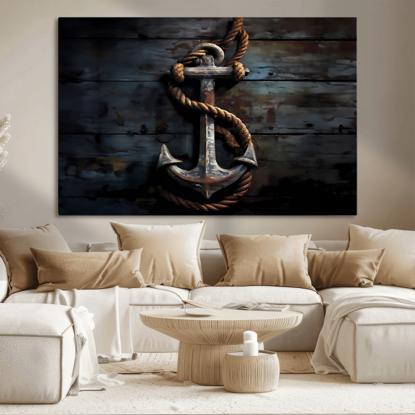 MGV-CV-36X24 - 3 Panel Grunge Abstract Anchor Wall Art Canvas Print Set