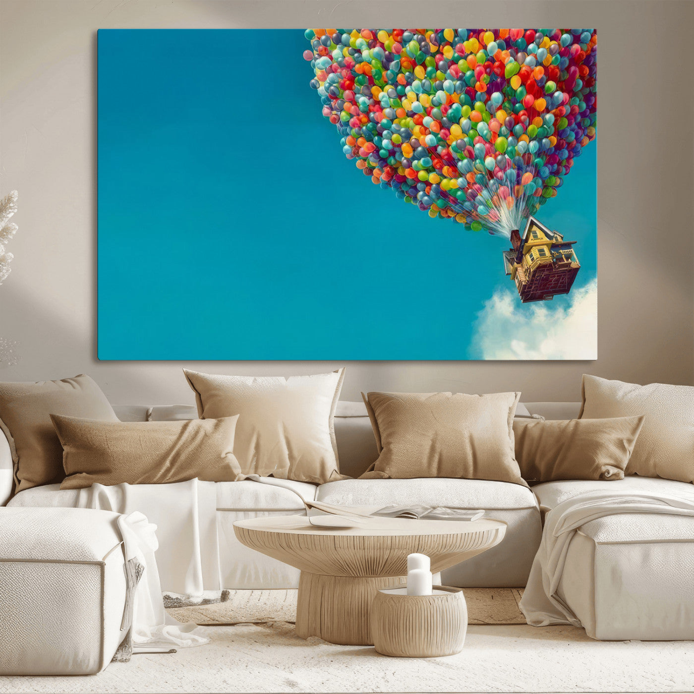 MGV-CV-36X24 - Carl Fredricksen, Up Movie Wall Art, Colorful Balloon House Art | Whimsical Wall Decor for Living