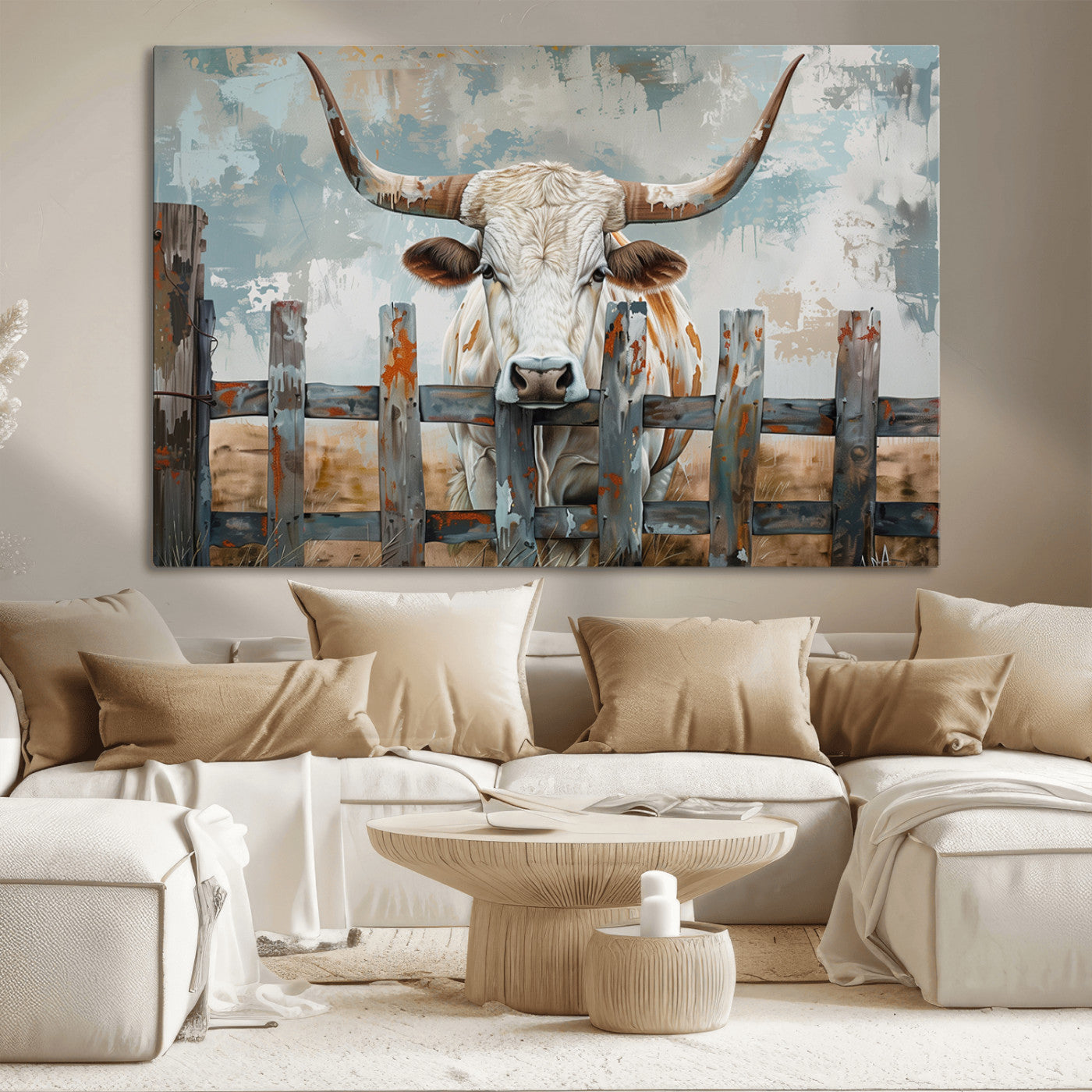MGV-CV-36X24 - Vintage Cow Wall Art Canvas Print for Farmhouse Wall Decor Theme, Cattle Wall Art Print