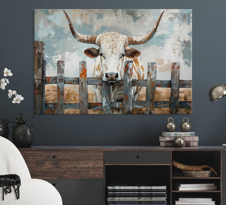 Vintage Cow Wall Art Canvas Print for Farmhouse Wall Decor Theme, Cattle Wall Art Print