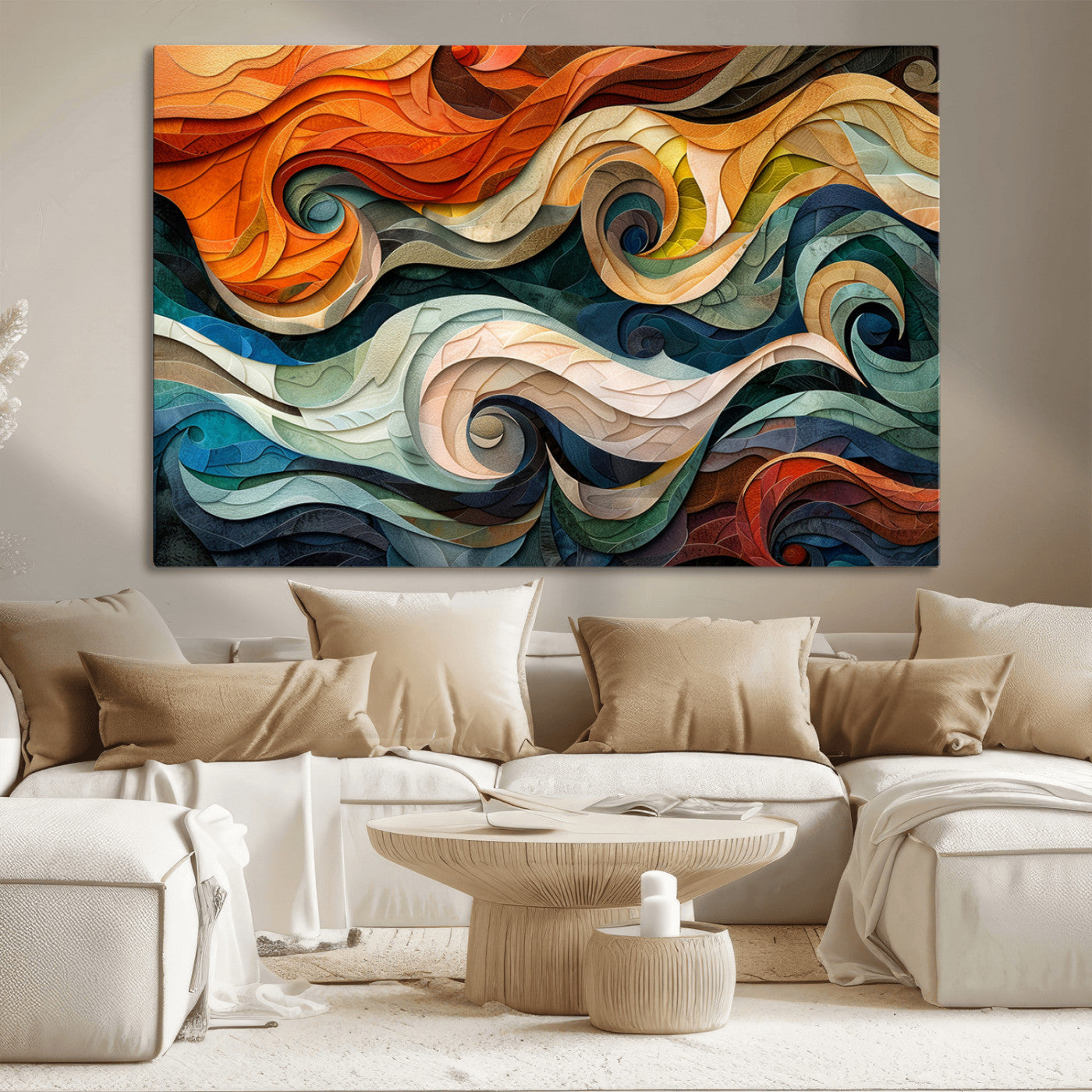 MGV-CV-36X24 - Abstract Wave Wall Art | Ready to Hang Framed Canvas Print | Vibrant Home Decor for Modern Spaces
