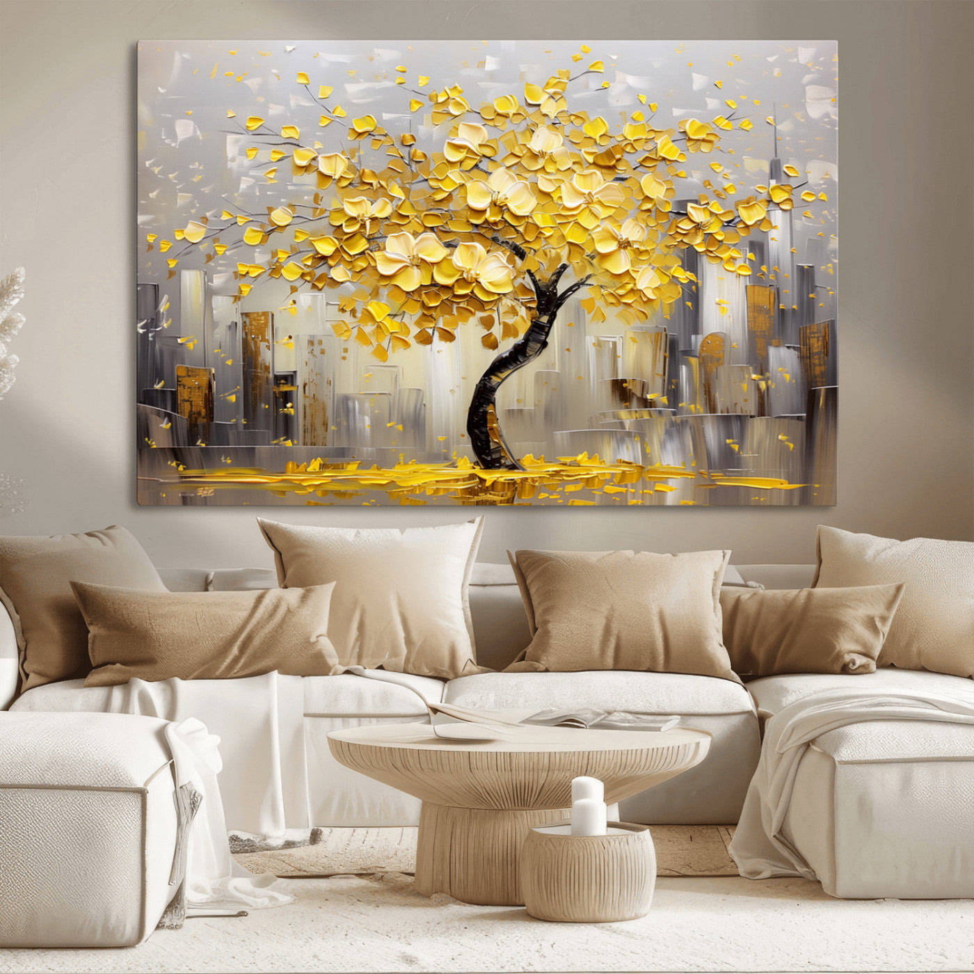 -Golden Tree Canvas Print | Abstract Wall Art for Modern Homes | Ready to Hang Framed Artwork