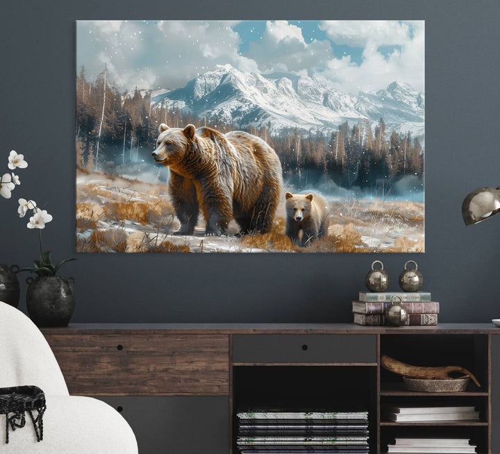 Bear and Baby Bear Wall Art Canvas Print is perfect nursery decor.