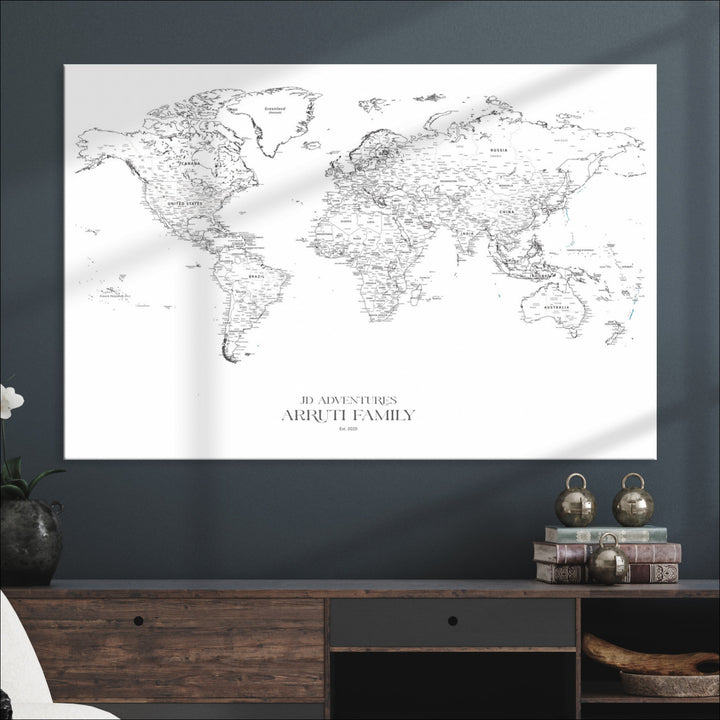 Personalized World Map Wall Art Canvas Print - Custom Push Pin Travel Map Canvas - Framed Map Print for Travel Lover Gift
