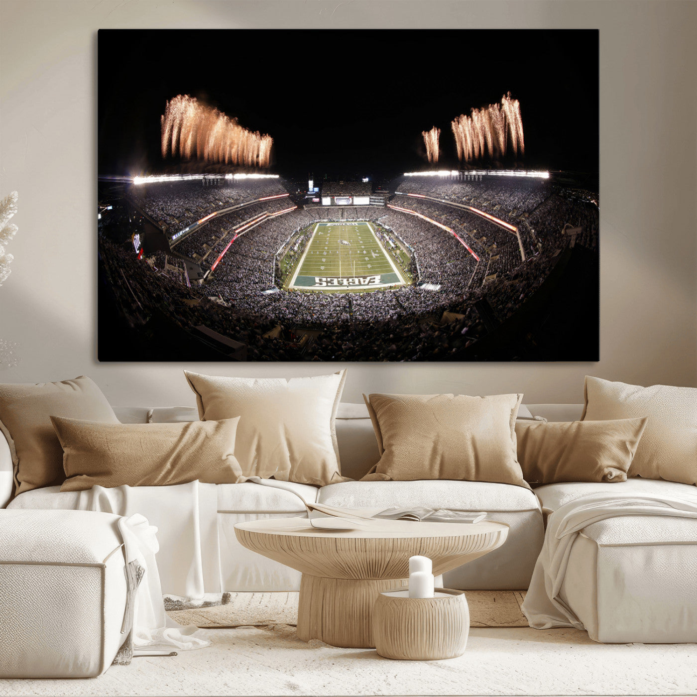 48893-MGV-CV-36X24-Eagles Field Stadium Wall Art - Lincoln Financial Field Fireworks Game Triple Canvas Wall Art -