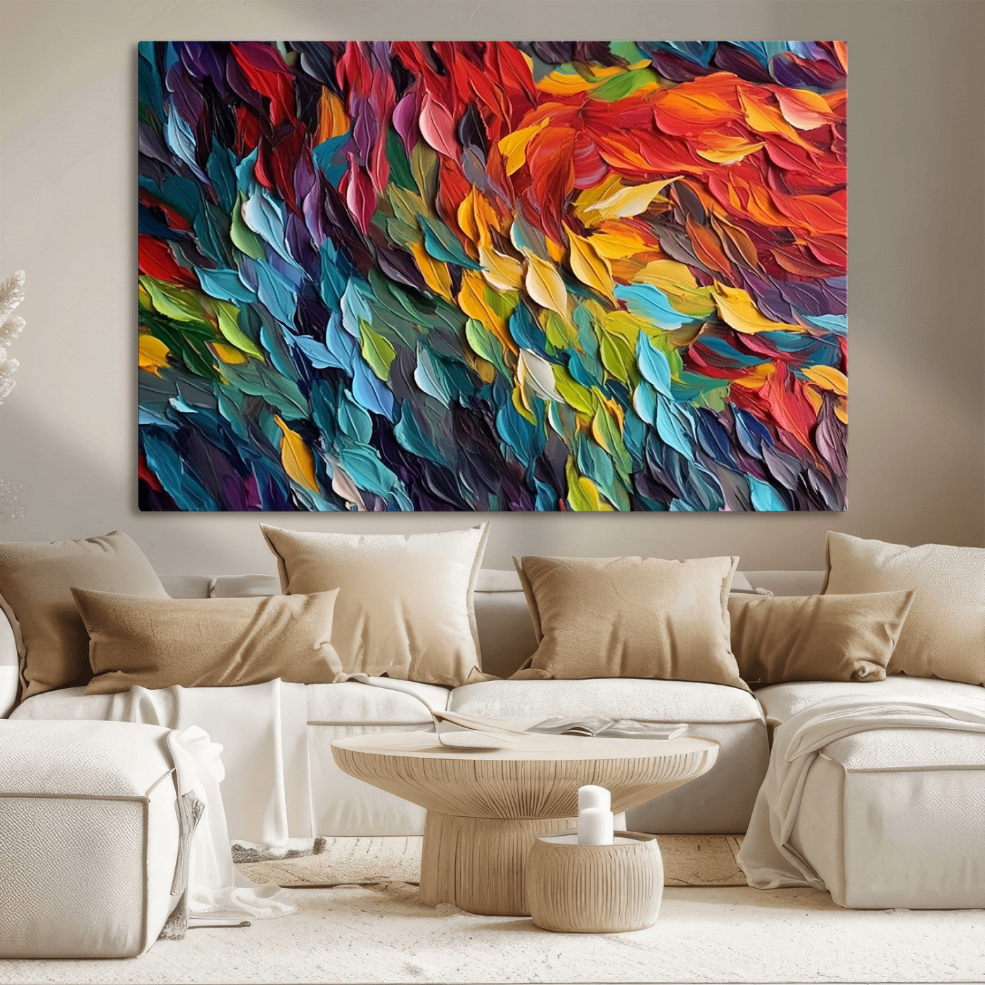 -Vibrant Abstract Leaf Wall Art Canvas Print | Bold Colorful Canvas for Living Room or Office | Ready