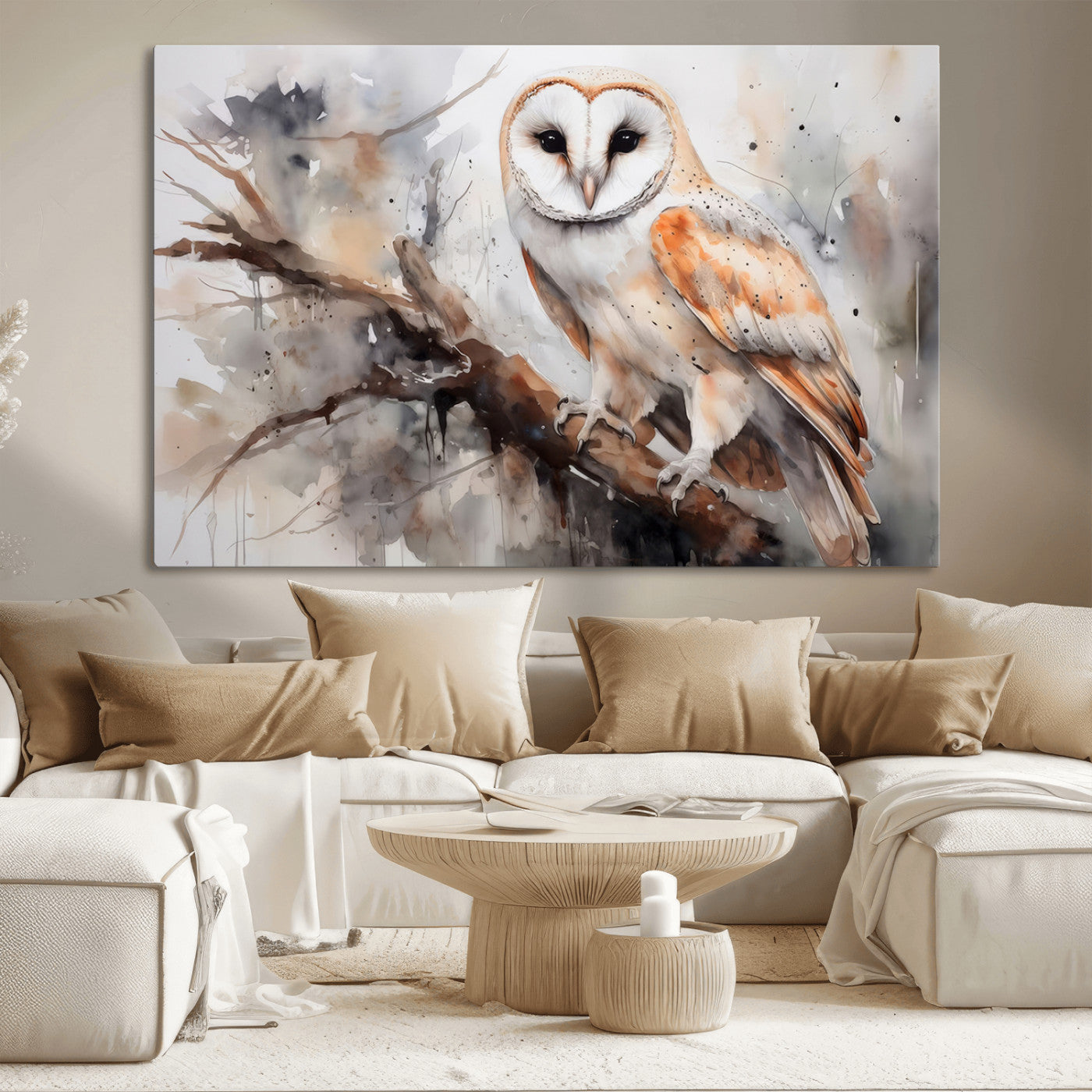 MGV-CV-36X24 - Barn Owl Wall Art | Watercolor Barn Owl Canvas Print | Perfect for Farmhouse Wall Decor | Ready to