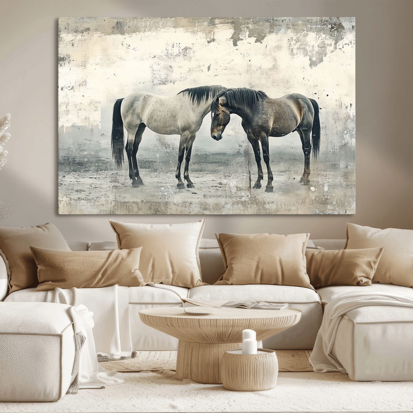 MGV-CV-36X24 - Chines Style Majestic Horses Wall Art | Ready to Hang and Framed Triptych Print | Western Farmhouse