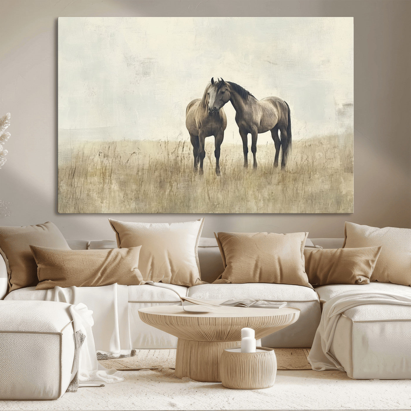 MGV-CV-36X24 - Chines Style Grunge Horses Wall Art Canvas Print