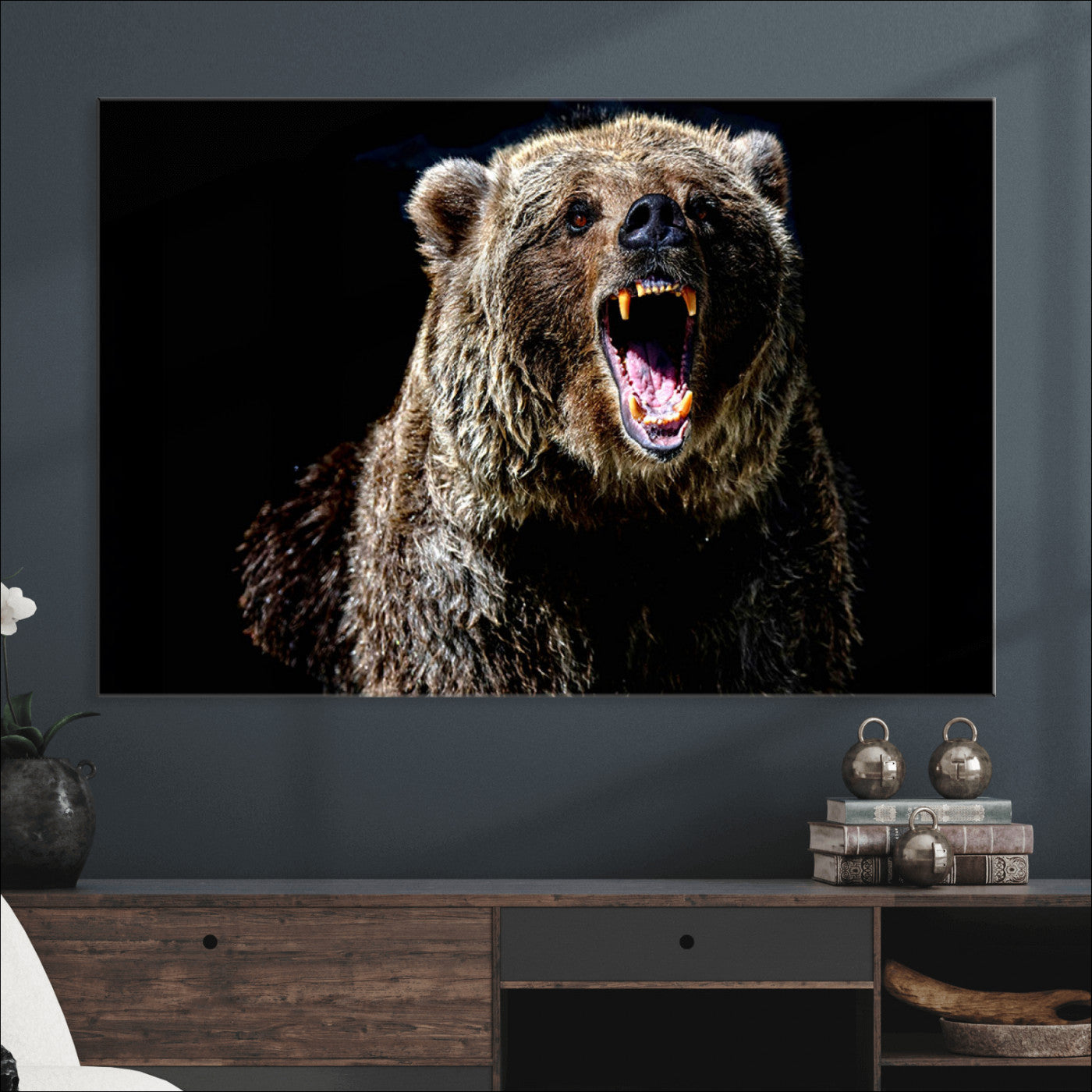 17625-MGV-CV-36X24-Grizzly Bear Canvas Print | Wildlife Wall Art for Cabin Decor | Ready to Hang Framed