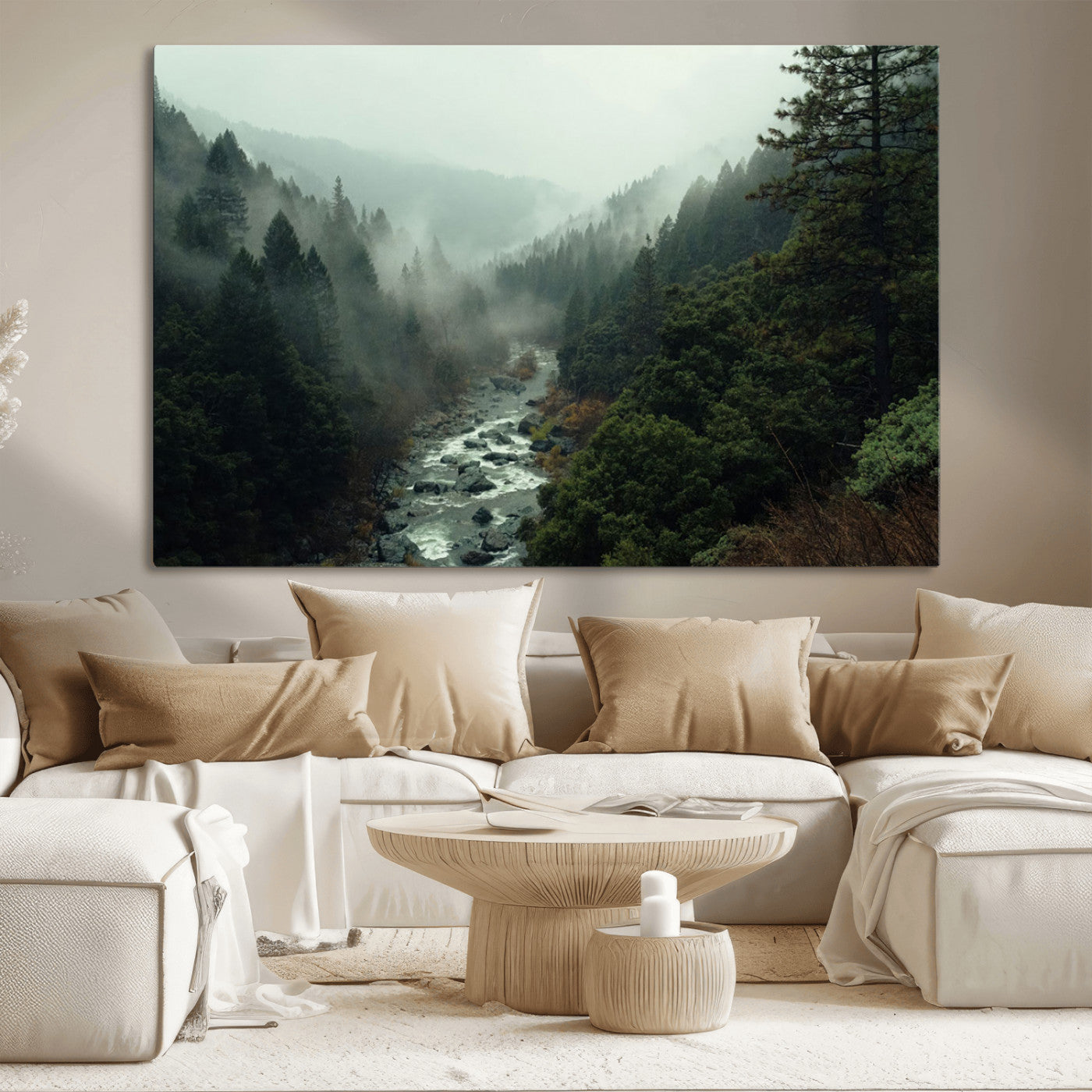 MGV-CV-36X24 - Misty Forest Wall Art | Ready to Hang and Framed | Tranquil Nature Landscape for Living Room or