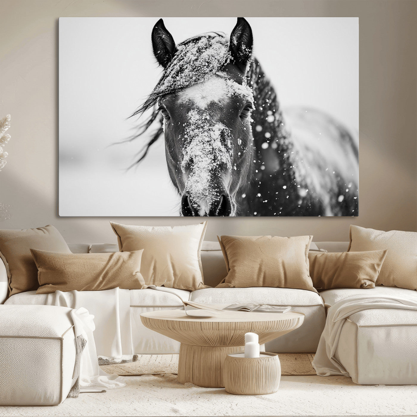 MGV-CV-36X24 - Western Wall Art | Black and White Winter Horse Wall Art | Ready to Hang and Framed | Farmhouse and
