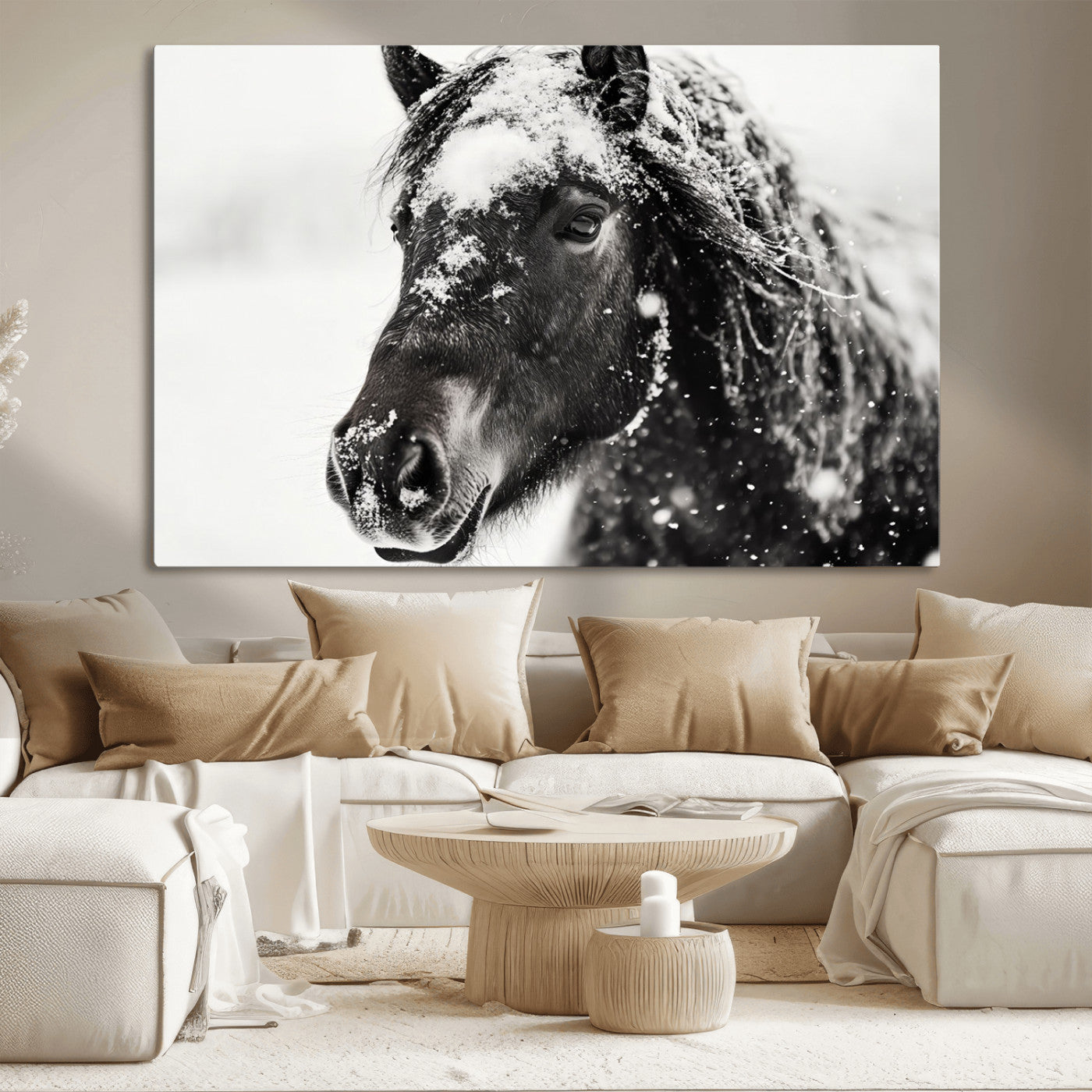 MGV-CV-36X24 - Framed Black and White Horse Wall Art | Ready to Hang and Framed | Farmhouse and Western Wall Decor