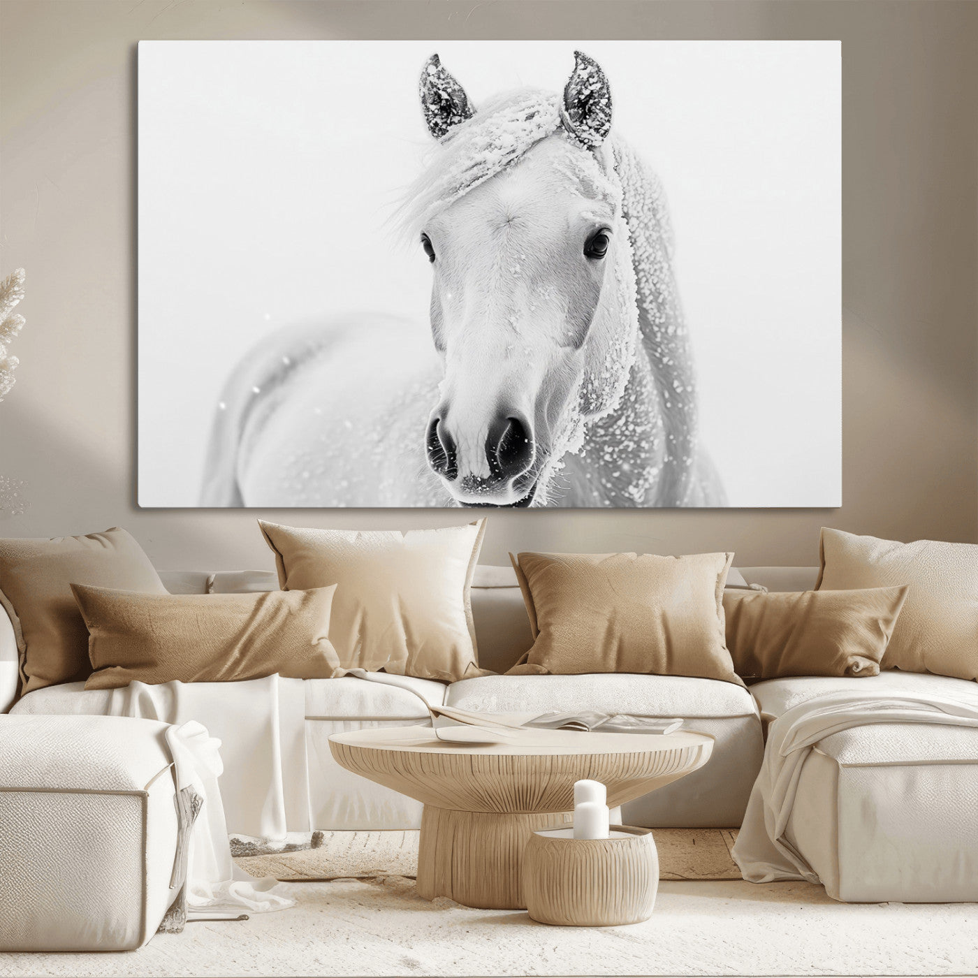 MGV-CV-36X24 - Majestic White Horse Wall Art | Ready to Hang and Framed | Farmhouse Wall Decor for Living Room