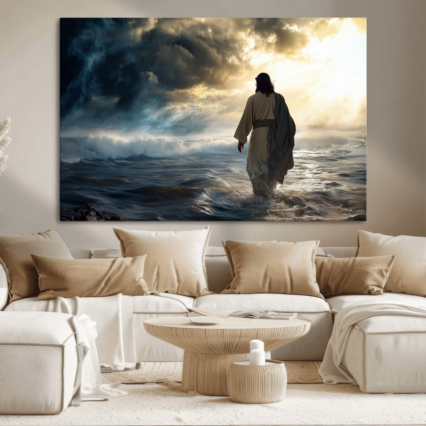 MGV-CV-36X24 - Jesus Walking on Water Wall Art | Canvas Print | Ready to Hang | Christian Home Decor | Spiritual