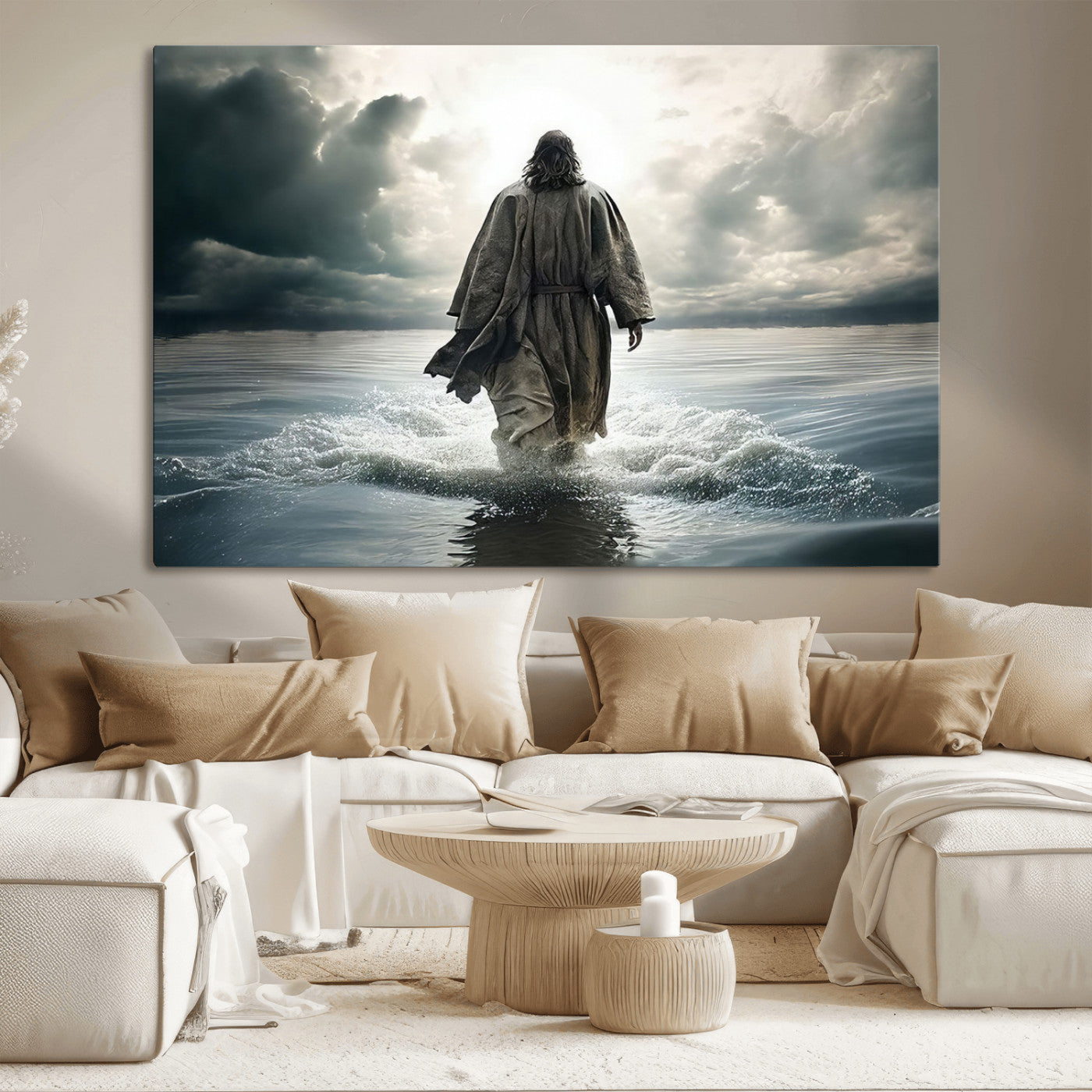 MGV-CV-36X24 - Jesus Walking on Water Wall Art | Canvas Print | Ready to Hang | Christian Home Decor | Spiritual