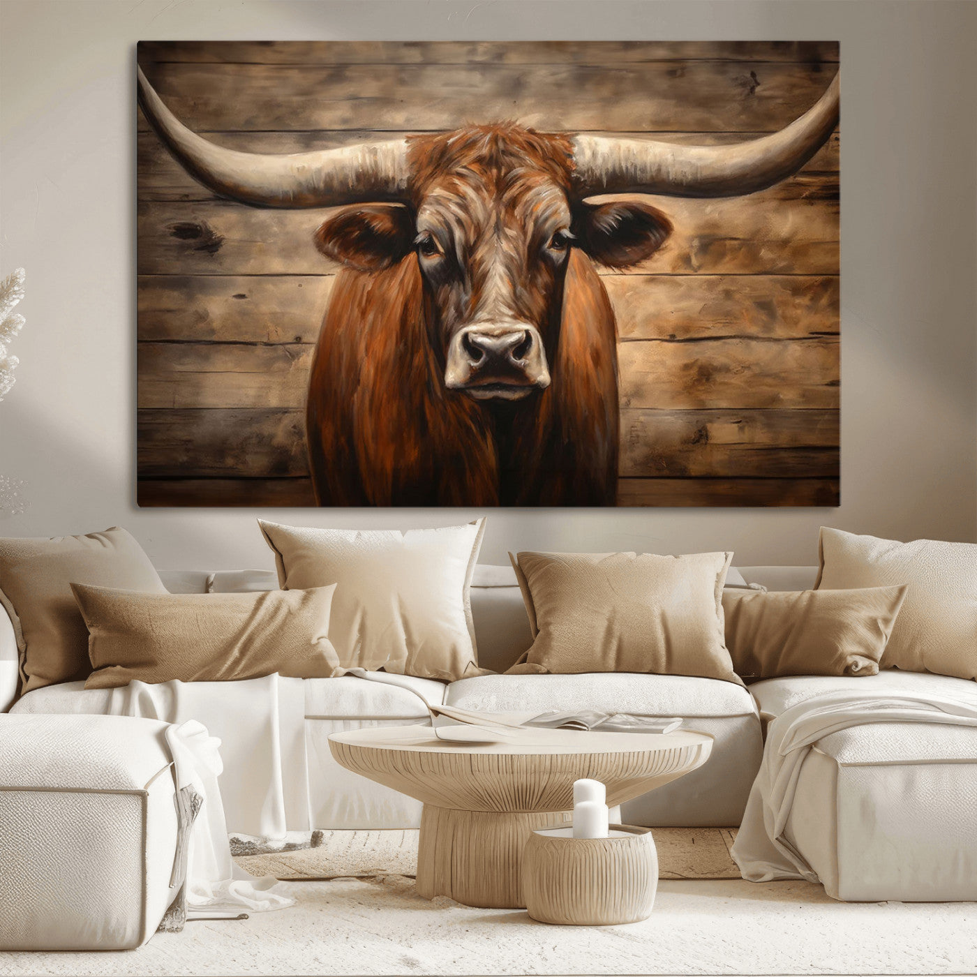 77556-MGV-CV-36X24-Longhorn Bull Wall Art | Canvas Print | Ready to Hang | Rustic Farmhouse Wall Decor | Western Barn