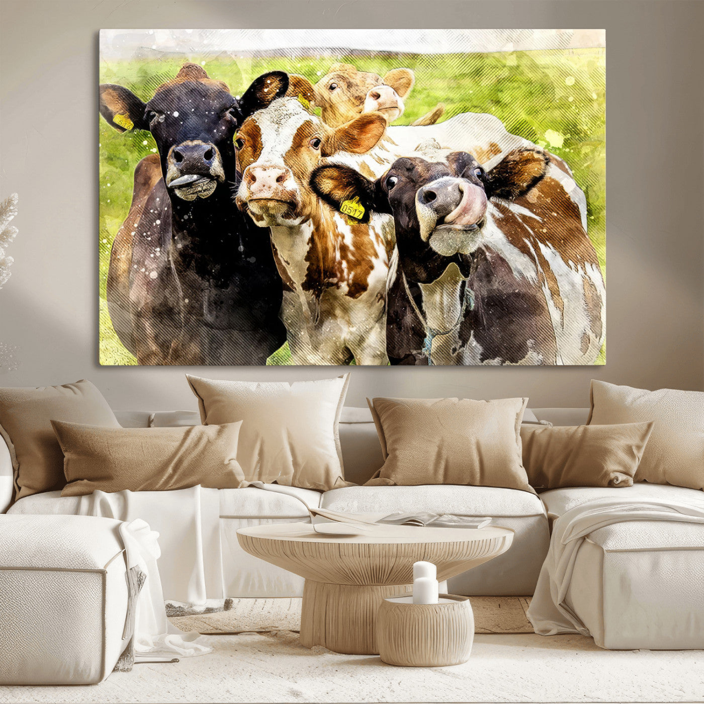MGV-CV-36X24 - Curious Cows Farmhouse Wall Art | Ready to Hang and Framed Canvas Print | Rustic Farm Decor