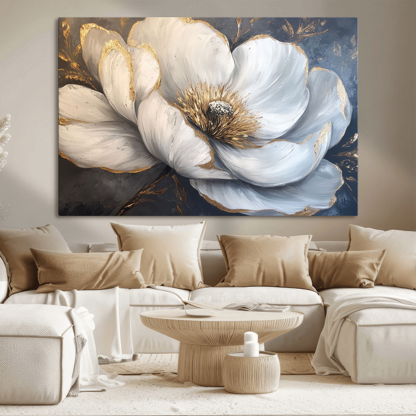 MGV-CV-36X24 - White Magnolia Flower Wall Art Canvas Print | Abstract Floral Wall Decor | Elegant Bloom Artwork |