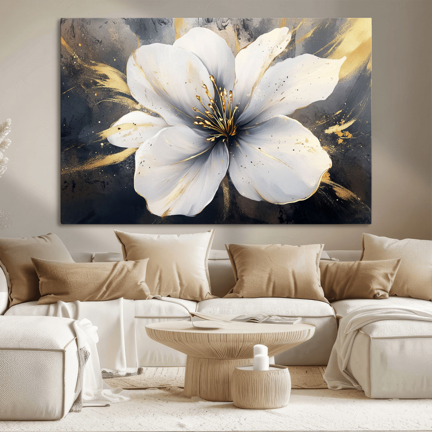 MGV-CV-36X24 - White Flower Wall Art Canvas Print | Ready to Hang | Abstract Floral Wall Decor | Elegant Bloom