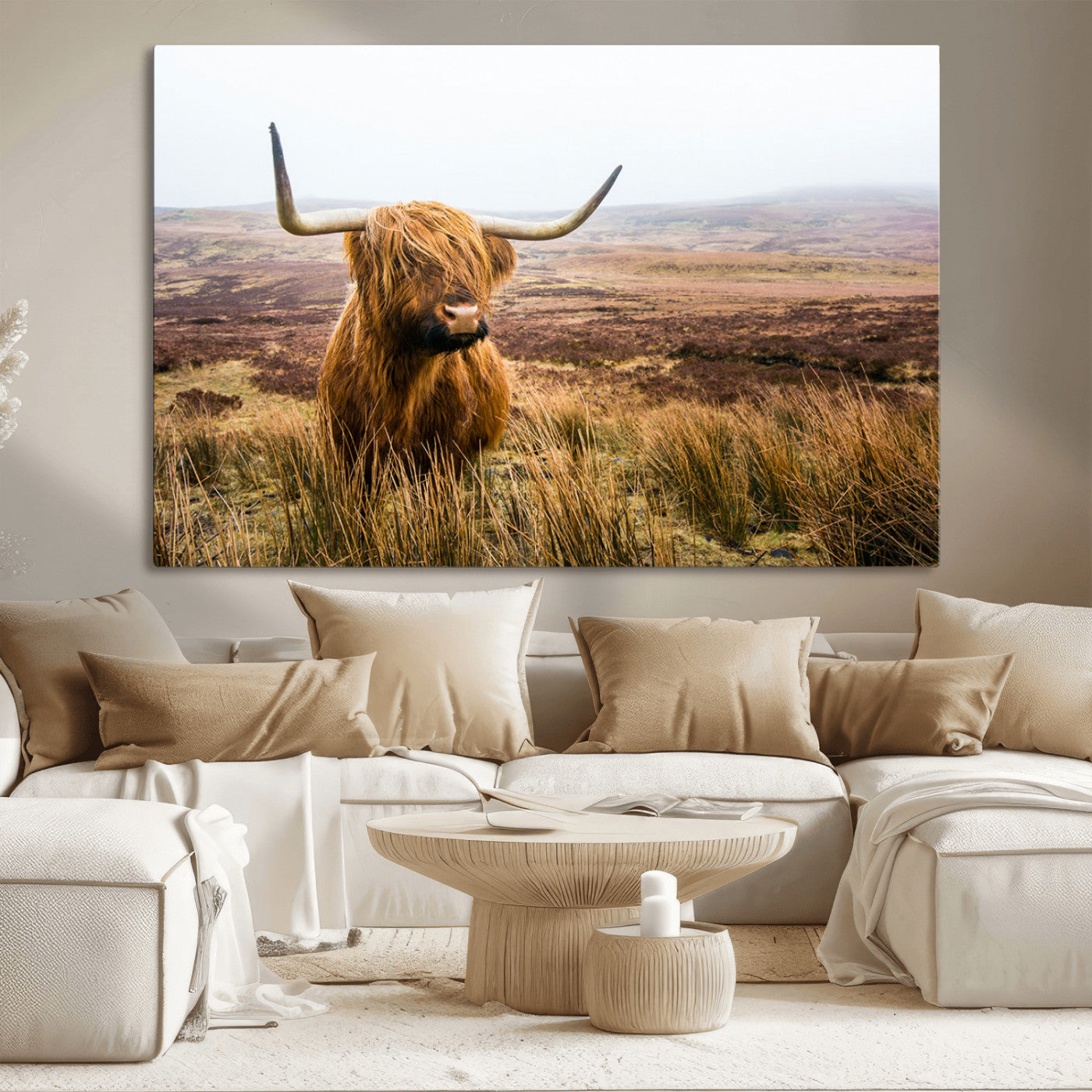 97274-MGV-CV-36X24-Scottish Highland Cow Canvas Wall Art – Rustic Farmhouse Charm with Highland Cattle – Ready to Hang