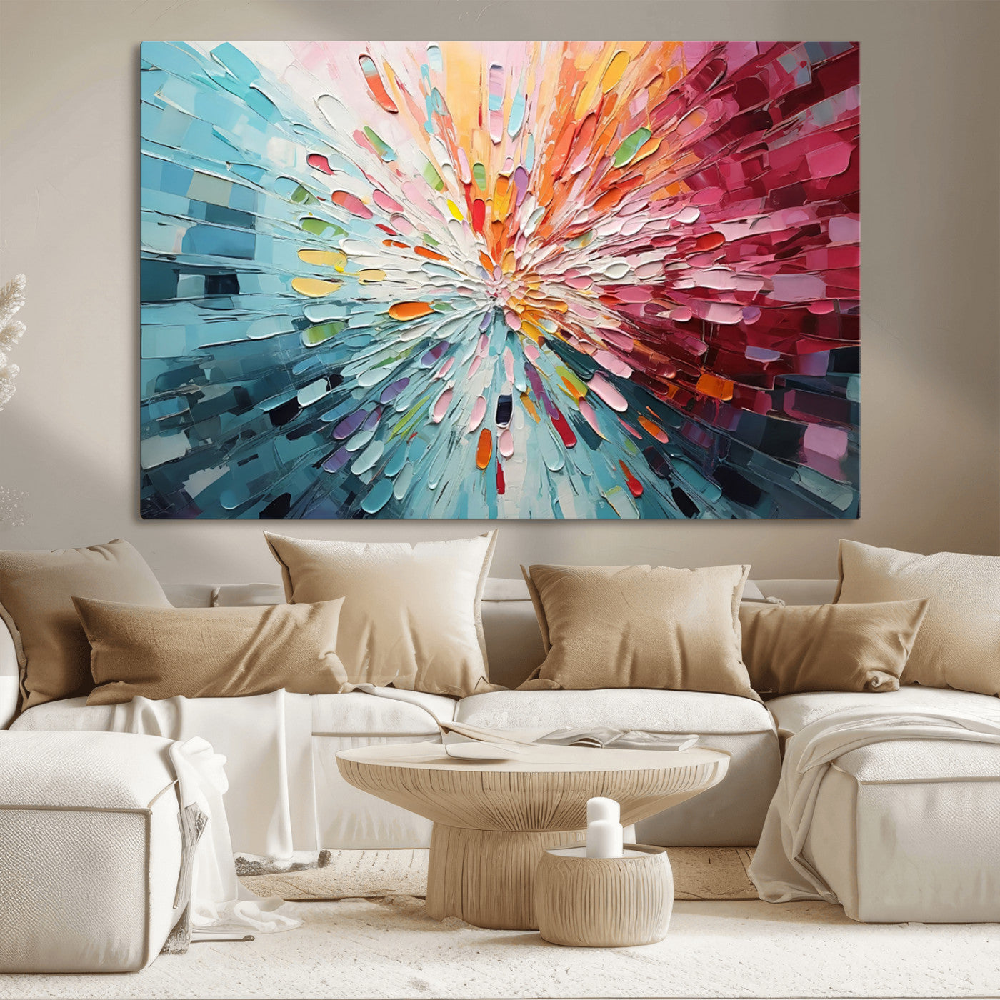 MGV-CV-36X24 - Radiant Bloom Abstract Floral Wall Art Canvas Print - Colorful Burst - Modern Living Room Decor -