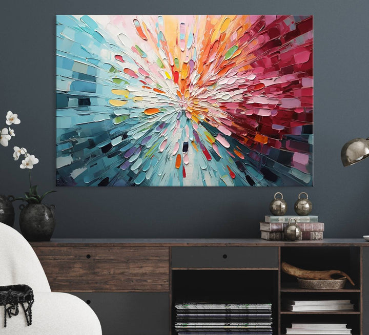 Radiant Bloom Abstract Floral Wall Art Canvas Print - Colorful Burst - Modern Living Room Decor - Ready to Hang
